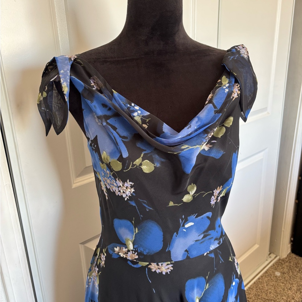 Connected Apparel Blue Floral Fit-and-Flare Dress - Picture 5 of 14